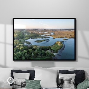 Jacksonville Marsh Aerial Photo Framed Canvas (A) Timicuan Fishing Wall Art Office Commercial Decor Waiting Room Housewarming Gift Dorm Art