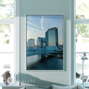 Jacksonville Downtown Bridge Aerial Photo Framed Canvas (A) Wall Art Office Commercial Decor Waiting Room Decor Housewarming Gift Art Airbnb