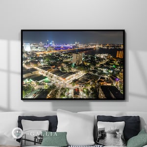 Jacksonville Riverside Framed Canvas (D) Aerial Five Points Night Photo Wall Art Office Commercial Decor Waiting Room Housewarming Gift Dorm