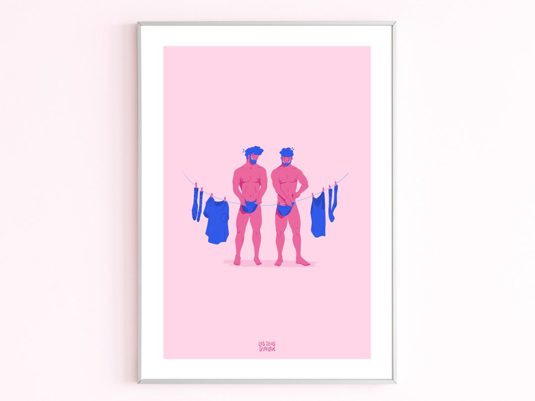 Poster of Two Naked Men Hanging Their Clothes - Etsy