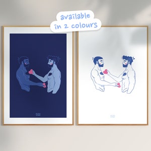 Give Me Your Heart – Romantisches Poster zweier Männer, illustrierte Liebeserklärung (in 2 Farben erhältlich)