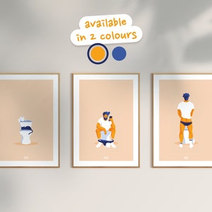 Póster decorativo divertido – Dos hombres, un gato y un inodoro – Ilustración original (disponible en 2 colores)