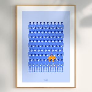 Póster de una pareja de hombres besándose entre una multitud de hombres en ropa interior.