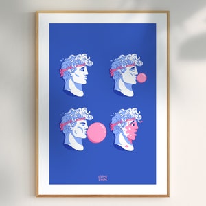 Pop and humor illustration, antique statue chewing gum