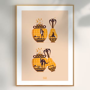 Póster de jarrones antiguos con cuadro de humor gay.