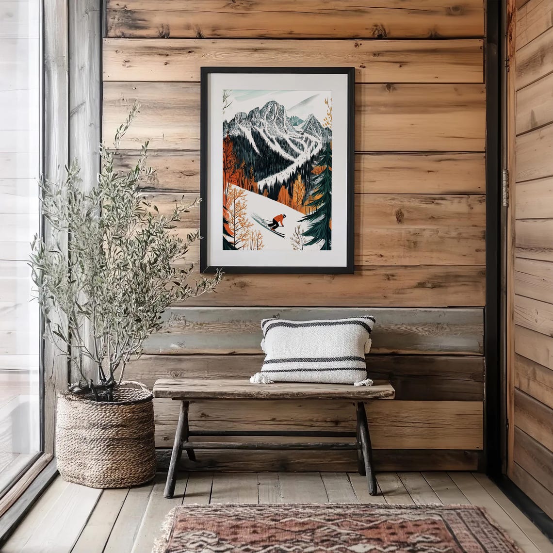 Skiing Wall Art Winter Mountain Landscape: Snowy Alps Poster, Ski Lodge ...