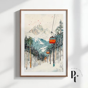 Ski Lift Druck: Schneelandschaft Illustration (Digitaler Download), Skihütte Wand Kunst, Winter Szene Poster, Alphütte Wohndeko