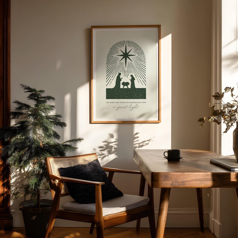 Nativity Scene Scripture Christmas Nativity Scene Wall Art, Modern Christian Scripture Print ...