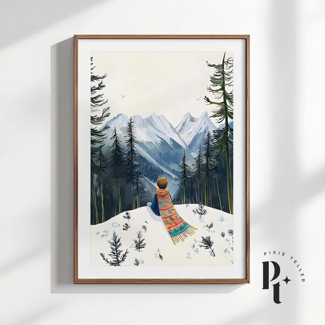 Photo inspiration: Visual Reference: Winter Meditation Wall Art Watercolor Mountain Cabin Poster Peaceful