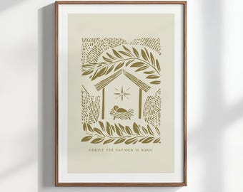 Christ the Saviour Is Born Print, Modern Nativity Wall Art, Christian Christmas Bible Verse Printable, Jesus in a Manger Home Decor