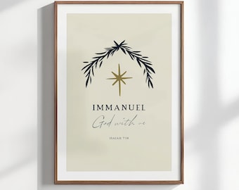 Immanuel God With Us Print, Modern Nativity Story Wall Art, Christian Christmas Typography Decor, Bible Verse Printable