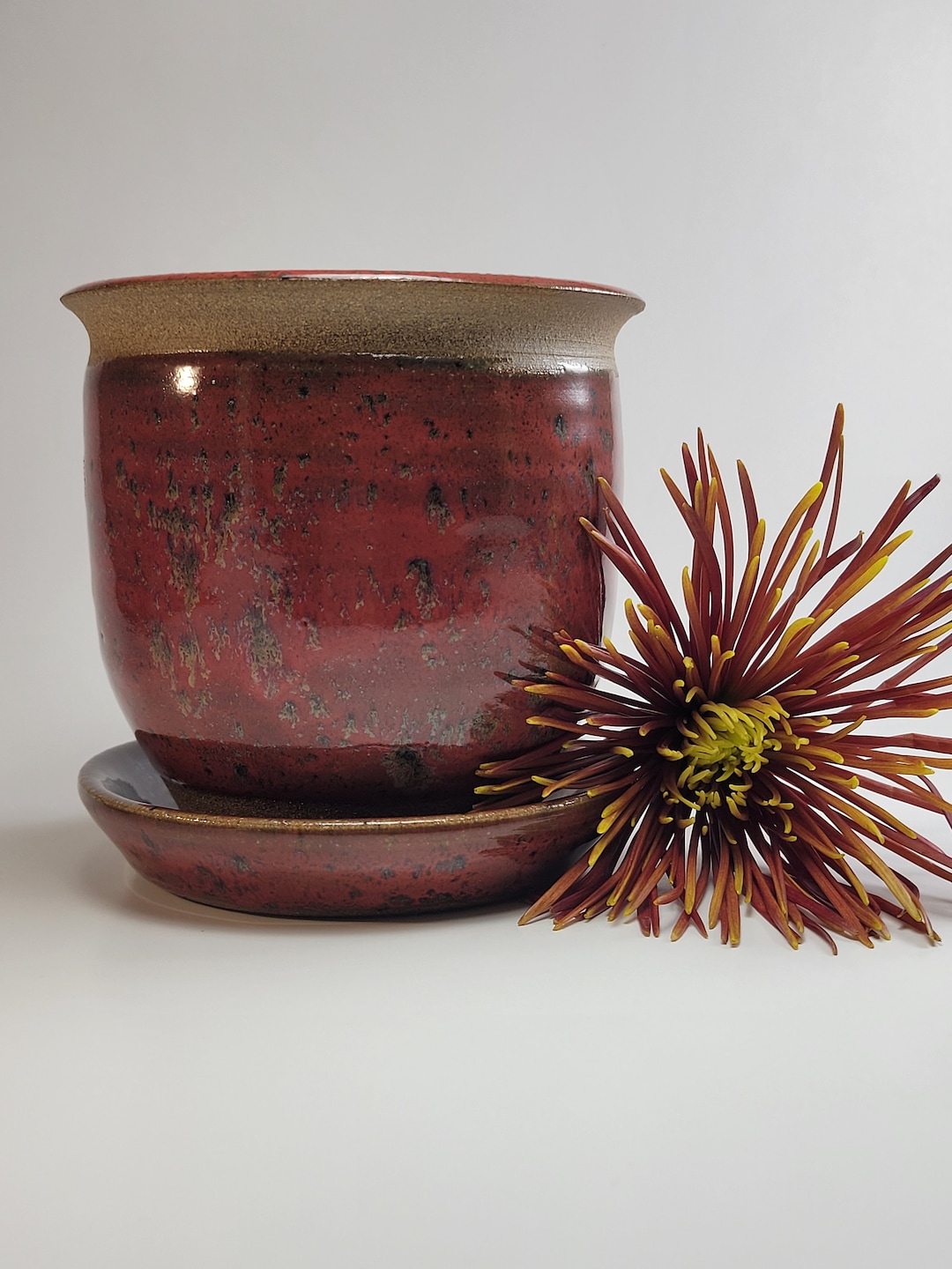 Hand Thrown Pottery Flower Pot With Base - Etsy