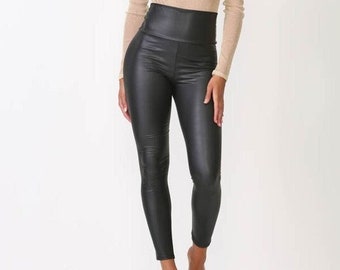 Women's High Waist Faux Leather Leggings