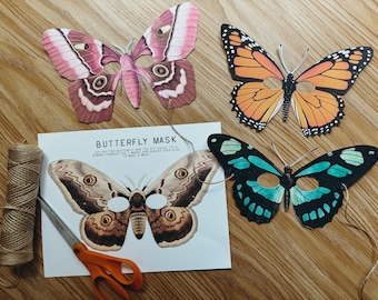 Butterfly and Moth Masks, learning resource, printable, nature science study, pretend play, parties, instant digital download