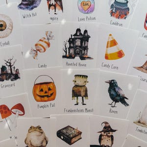 Tarjetas didácticas de Halloween, educación en el hogar, recurso de aprendizaje, imprimible, estudio de ciencias naturales, descarga digital, 28 tarjetas didácticas