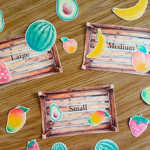 Fruit Size Sorting Game, morning basket, homeschool, learning resource, printable, instant digital download