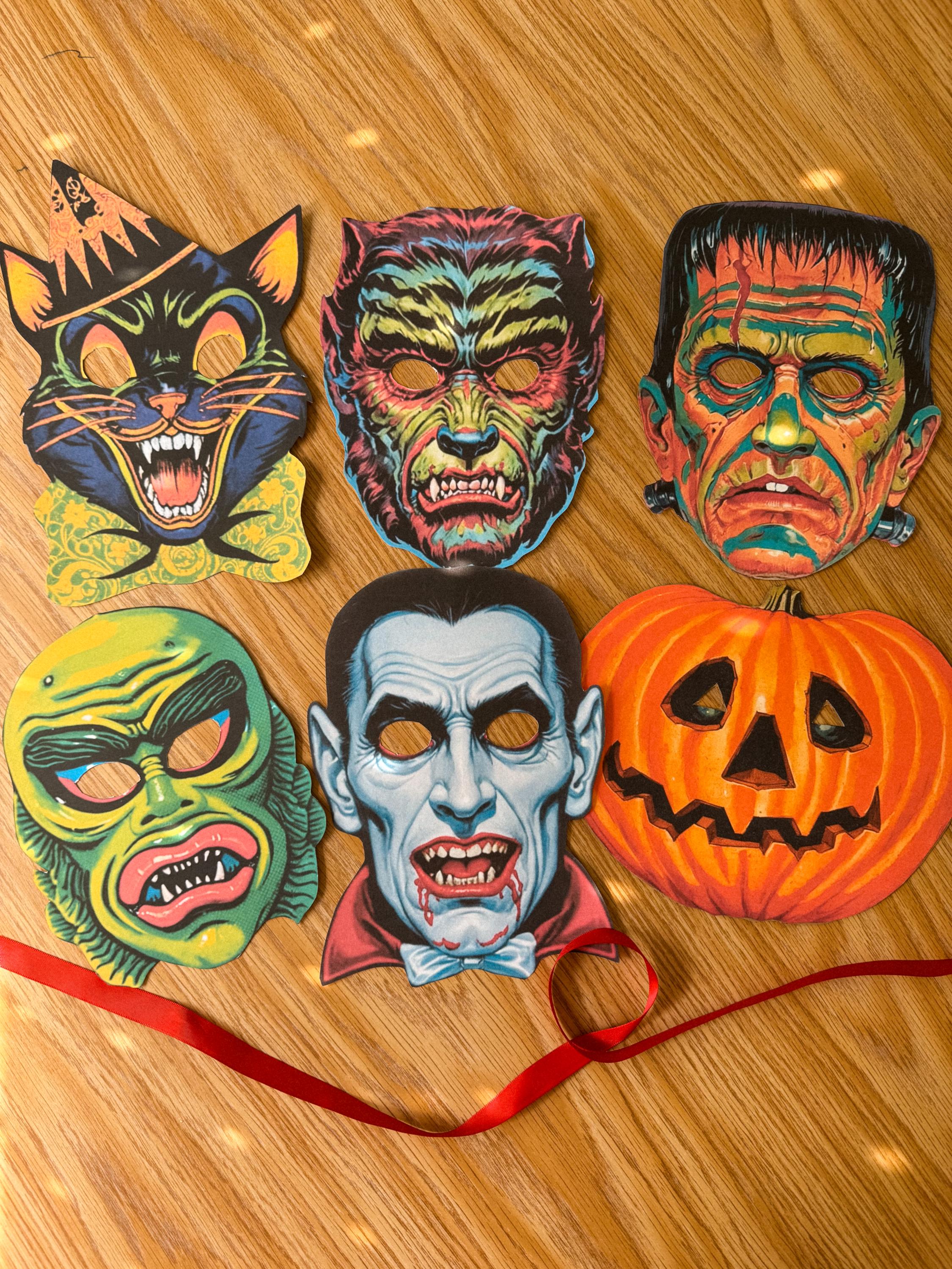 Halloween Vintage Paper Masks Six Masks For Parties Games Events halloween-vintage-paper-masks-six-masks-for-parties-games-events