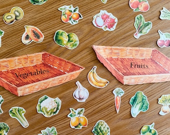 Fruit and Vegetable Sorting Game, morning basket, homeschool, learning resource, printable, instant digital download