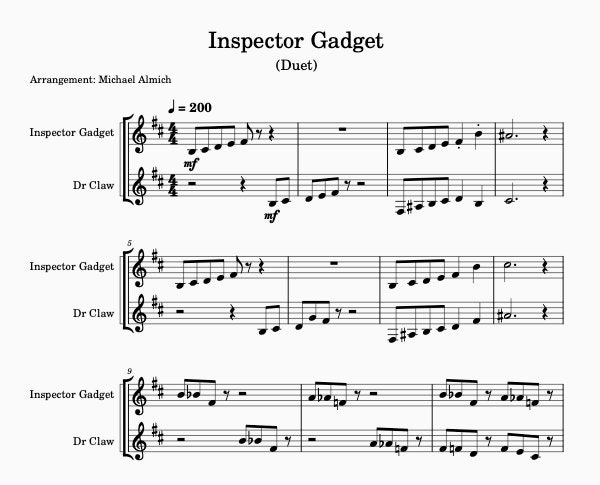 Inspector Gadget Duet Sheet Music - Etsy