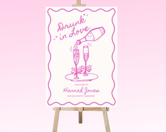 Drunk in Love Bachelorette Welcome Sign: Hand-Drawn Illustration (Digital Download)
