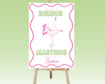 Tabliczka powitalna „Bachelorette” w bikini i martini | Szablon cyfrowy