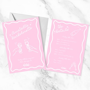 Hand Drawn Illustrated Bachelorette Party Invitation | Illustration Hen Party Invite | Pink Bridal Shower Invitation | Canva Template