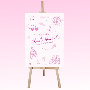 Last Disco Hand Drawn Bachelorette Welcome Sign | Welcome Sign | Bachelorette Party | Her Last Disco | Canva Template