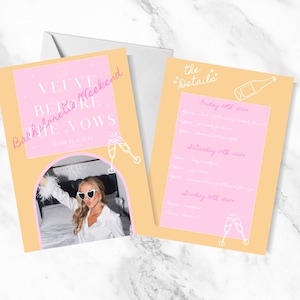 Veuve Before The Vows Champagne Bachelorette Invite | Last Rendez Veuve | Hen Party Invitation | Canva Template