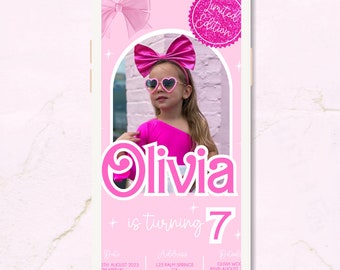 Kids Birthday Digital Invitation | Barb Doll Theme | Canva Template | Birthday Invitation | Baby Pink Girl Barb Doll | Canva Template