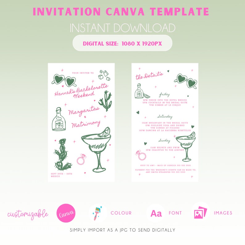 Margarita and Matrimony Hand Drawn Bachelorette Digital Invitation Bachelorette Party Margs Before Matrimony Hen Party image 2