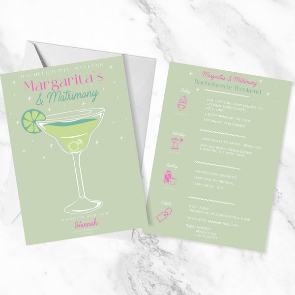 Margarita and Matrimony Bachelorette Invite | Invitation | Bachelorette Party | Margs Before Matrimony | Hen Party | Canva Template