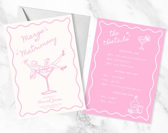 Margs and Matrimony Bachelorette Invitation: Hand-Drawn Canva Template (Digital Download)