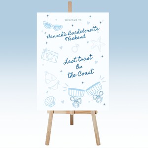 Last Toast On The Coast Welcome Sign | Coastal Hen Party | Sign | Canva Template | Hand Drawn Welcome Sign