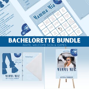 Mamma Mia Bachelorette Bundle | Mamma Mia Themed Bachelorette | Invite | Welcome Sign | Bachelorette Game |  Canva Template |