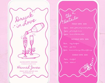 Drunk in Love Bachelorette Invitation: Hand-Drawn Pink Valentine's Theme (Digital Download)