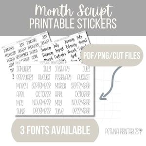Printable Month Script Stickers | Month Script Stickers | Printable Stickers | Printable Planner | Stickers