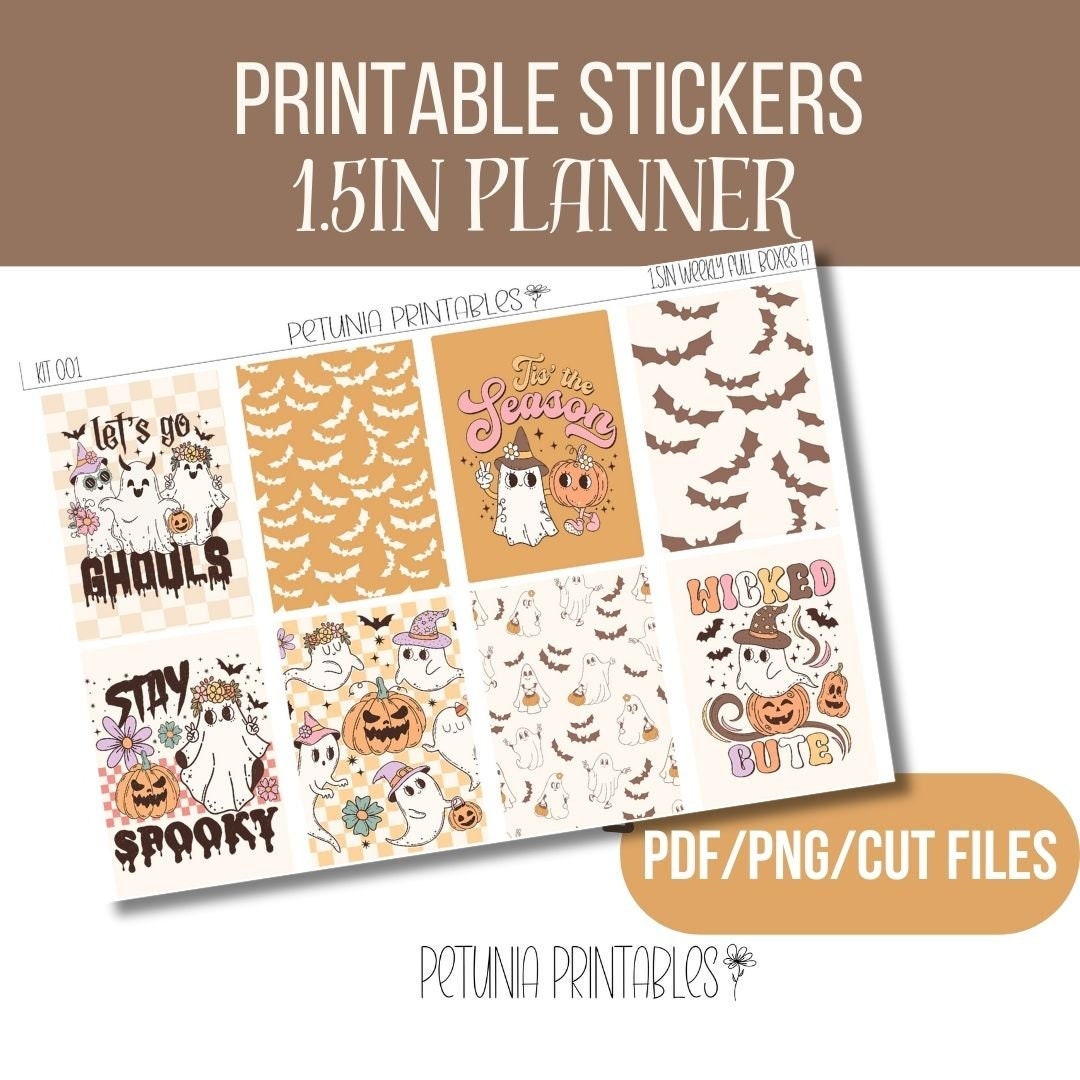 Retro Halloween Printable Planner Stickers Happy Planner Printable ...