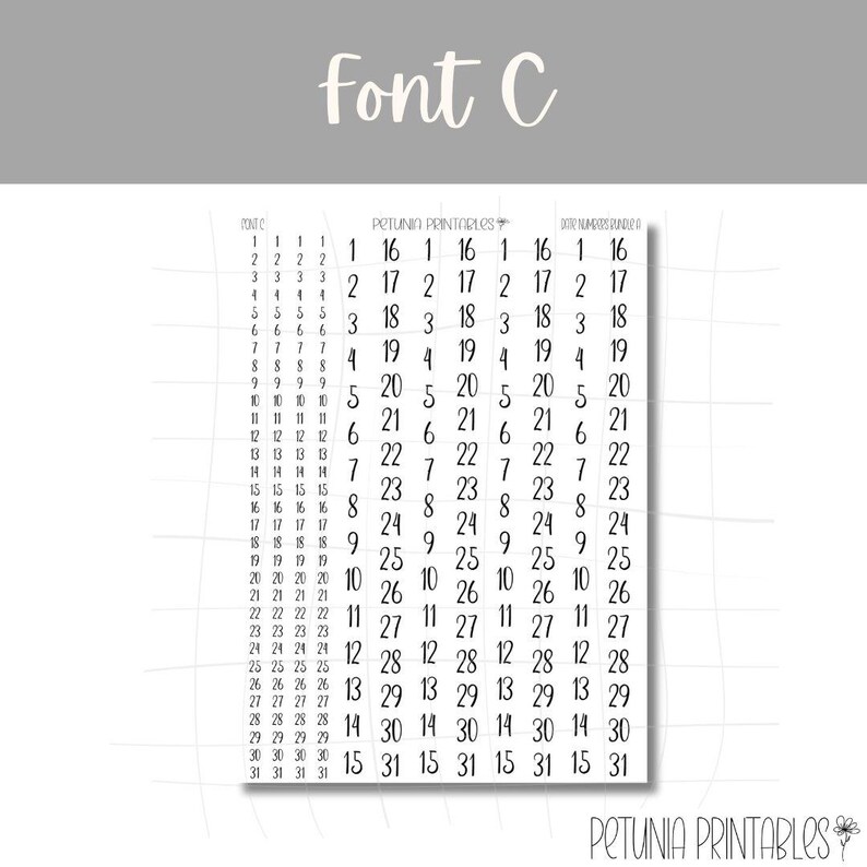 Printable Date Numbers Script Stickers | Date Script Stickers ...