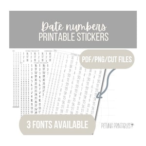 Printable Date Numbers Script Stickers | Date Script Stickers | Printable Stickers | Printable Planner | Stickers