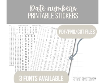 Druckbare Datumszahlen Script Stickers | Datum Script Aufkleber | Druckbare Aufkleber | Druckbarer Planer | Aufkleber