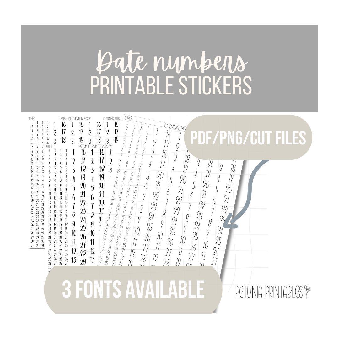 Printable Date Numbers Script Stickers | Date Script Stickers | Printable Stickers | Printable Planner | Stickers