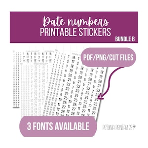Printable Date Numbers Script Stickers | Date Script Stickers | Printable Stickers | Printable Planner | Stickers