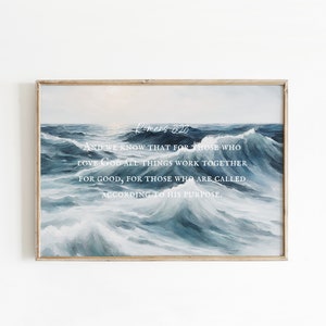 Christian Wall Art, Romans 8:28 Bible Verse Printable, Scripture Wall Art, Christian Wall Art, Ocean Scripture Print, Christian Gifts