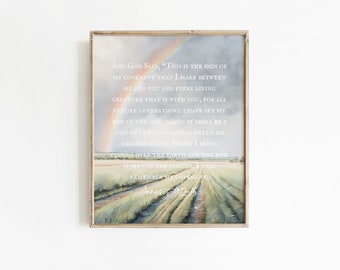 Genesis 9 regenboogprint: schrift van de ark van Noach, decoratie kinderkamer (digitale download)