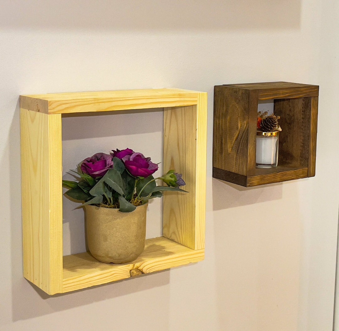 Set of 2 wooden Cube Shelf floating Cube Shelf hanging Plant Display