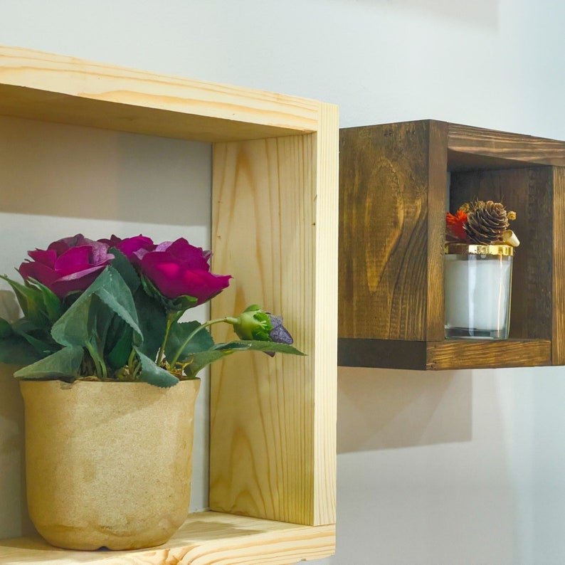 Set of 2 wooden Cube Shelf floating Cube Shelf hanging Plant Display shadow Box Shelf Box Shelf