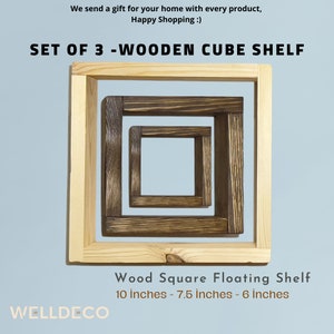 Set of 3 -Wooden Cube Shelf -Small,Medium,Large - Wood Square Floating Shelf- Floating Shelf - Wood Box Floating Shelf-Minimalist Wood Decor