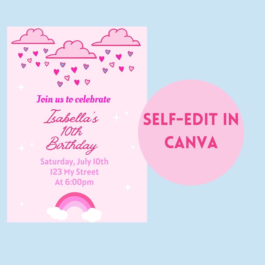 Pink Birthday Party Invitation, Pink Birthday Party Invitation, Pink ...