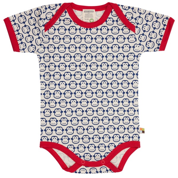 Short-sleeved bodysuit with monkey print made of organic cotton