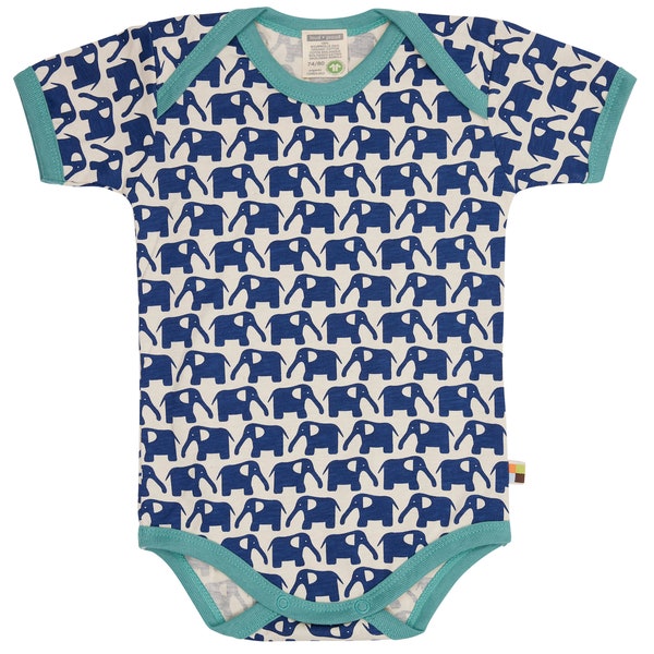 Short-sleeved bodysuit with elephant print made of organic cotton